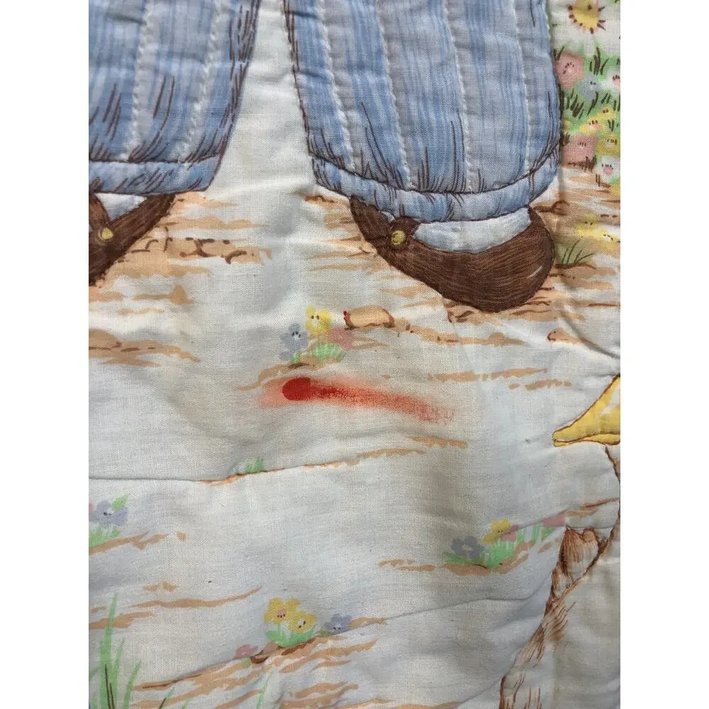 Vintage Quilt Baby Blanket Teddy Bears Bunny AS IS READ Retro Pastel